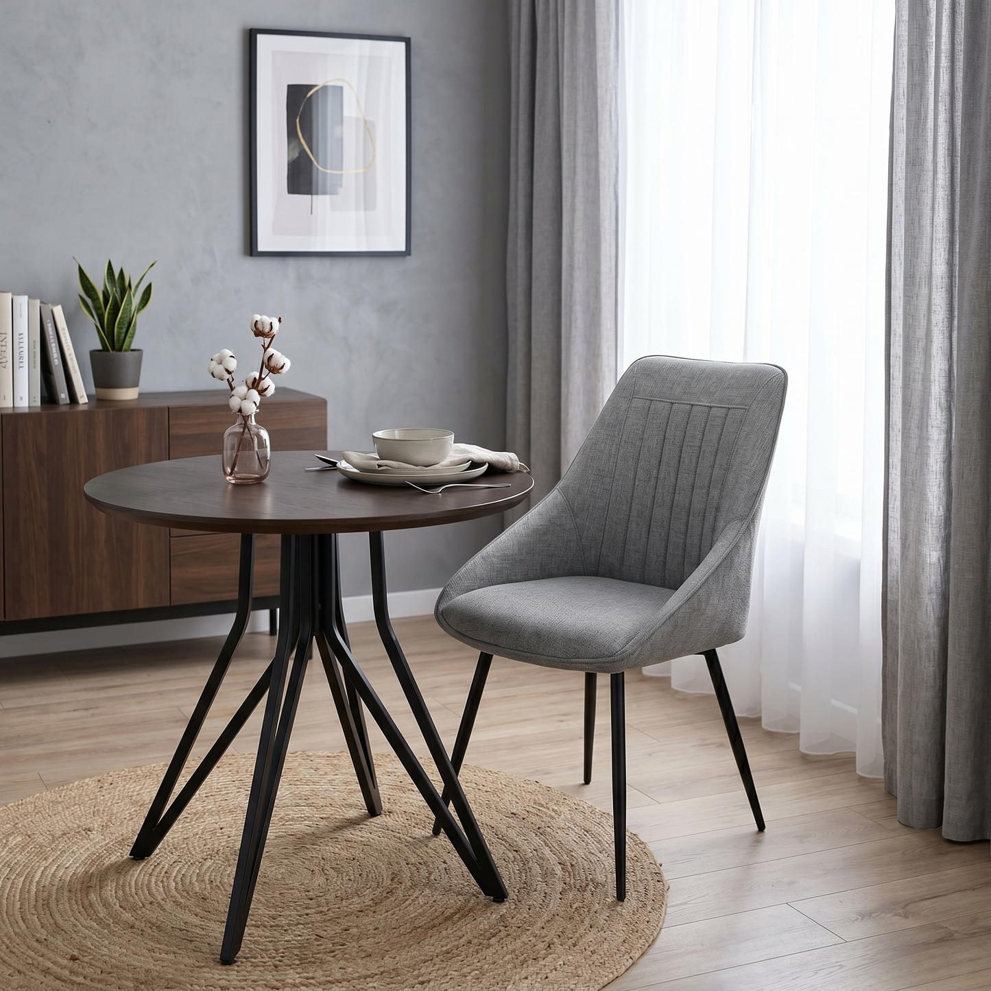 'Crete' Light Grey Fabric Swivel Dining Chair