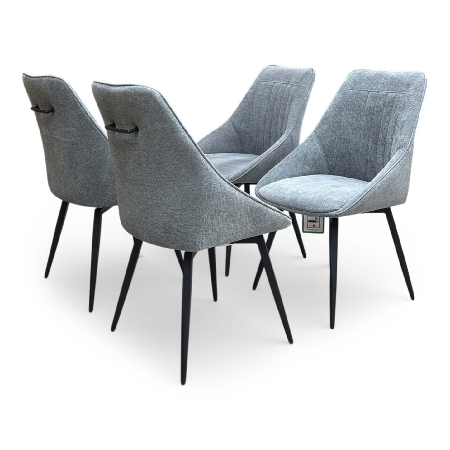 'Crete' Ceramic Top Large Extending Dining Table & 4 Dark Grey Fabric Swivel Chairs Set