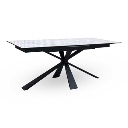 ‘Catalina’ Large Extending Ceramic Top Dining Table with Dark Grey Faux Leather Set of 4 Swivel Dining Chairs