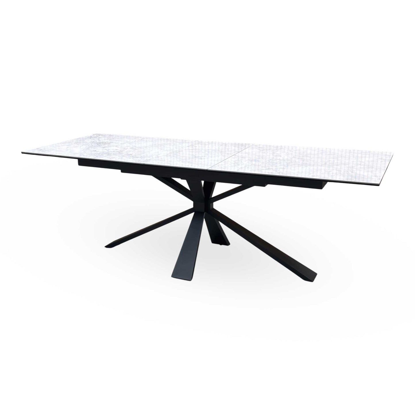 'Crete' Ceramic Top Large Extending Dining Table & 4 Dark Grey Fabric Swivel Chairs Set