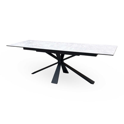 ‘Catalina’ Large Extending Ceramic Top Dining Table with Dark Grey Faux Leather Set of 4 Swivel Dining Chairs