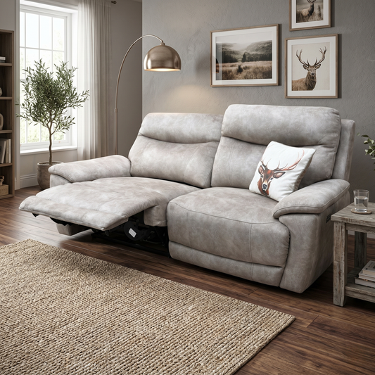 ‘Sloane' Marble Cream Fabric 3 Seater Power Recliner Sofa