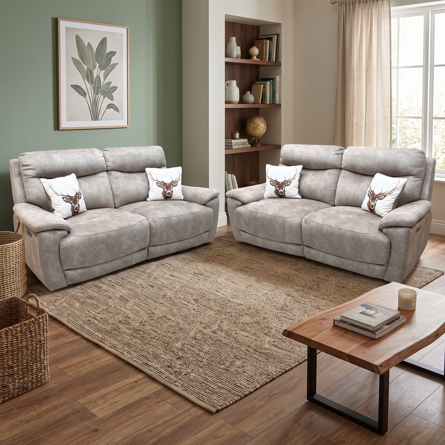 ‘Sloane' Marble Cream Fabric 3 + 3 Seater Power Recliner Sofa Set Furniture Village