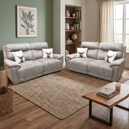 ‘Sloane' Marble Cream Fabric 3 + 3 Seater Power Recliner Sofa Set Furniture Village