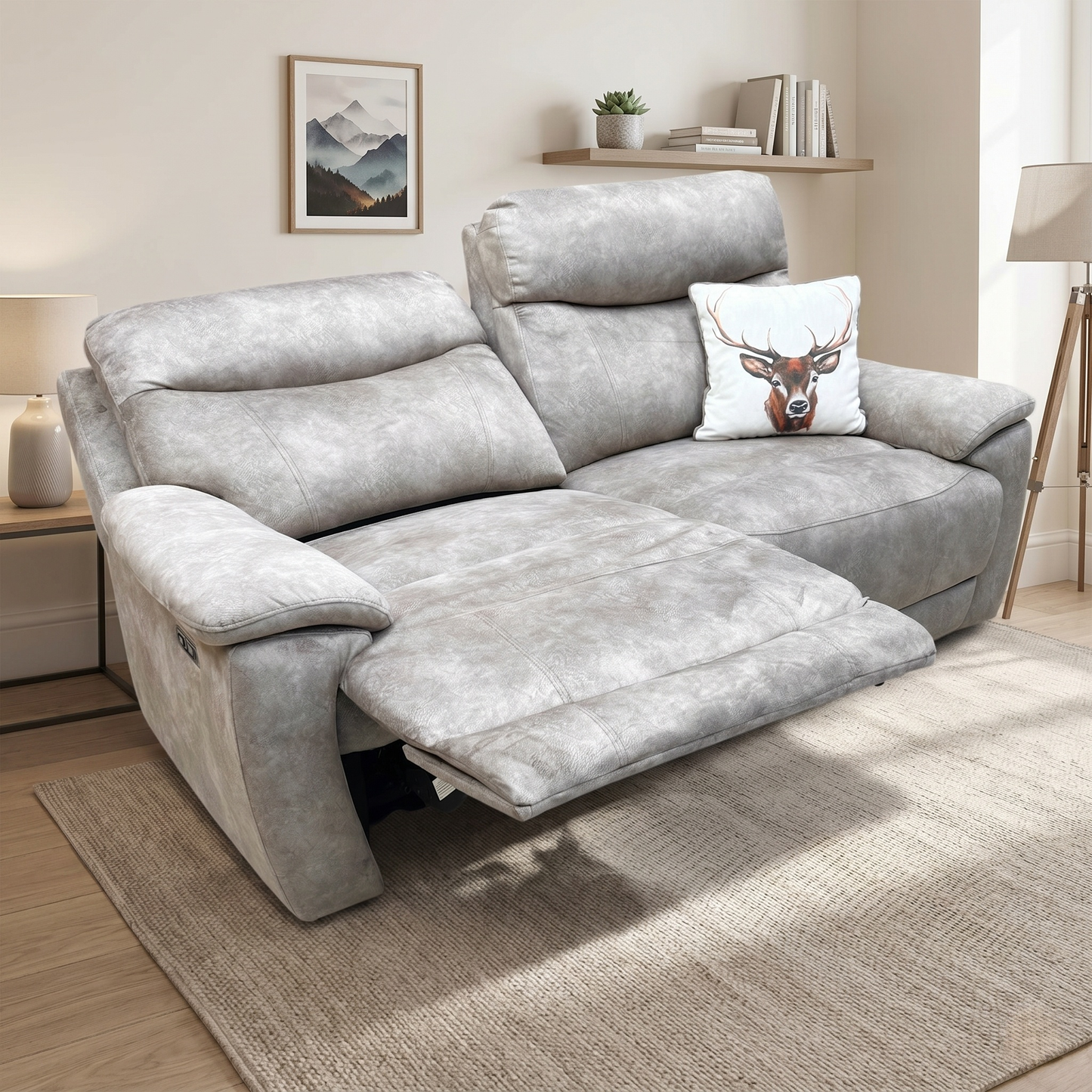 ‘Sloane' Marble Cream Fabric 3 Seater Power Recliner Sofa