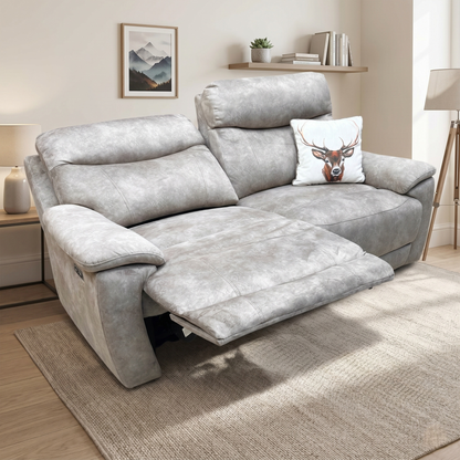 ‘Sloane' Marble Cream Fabric 3 Seater Power Recliner Sofa