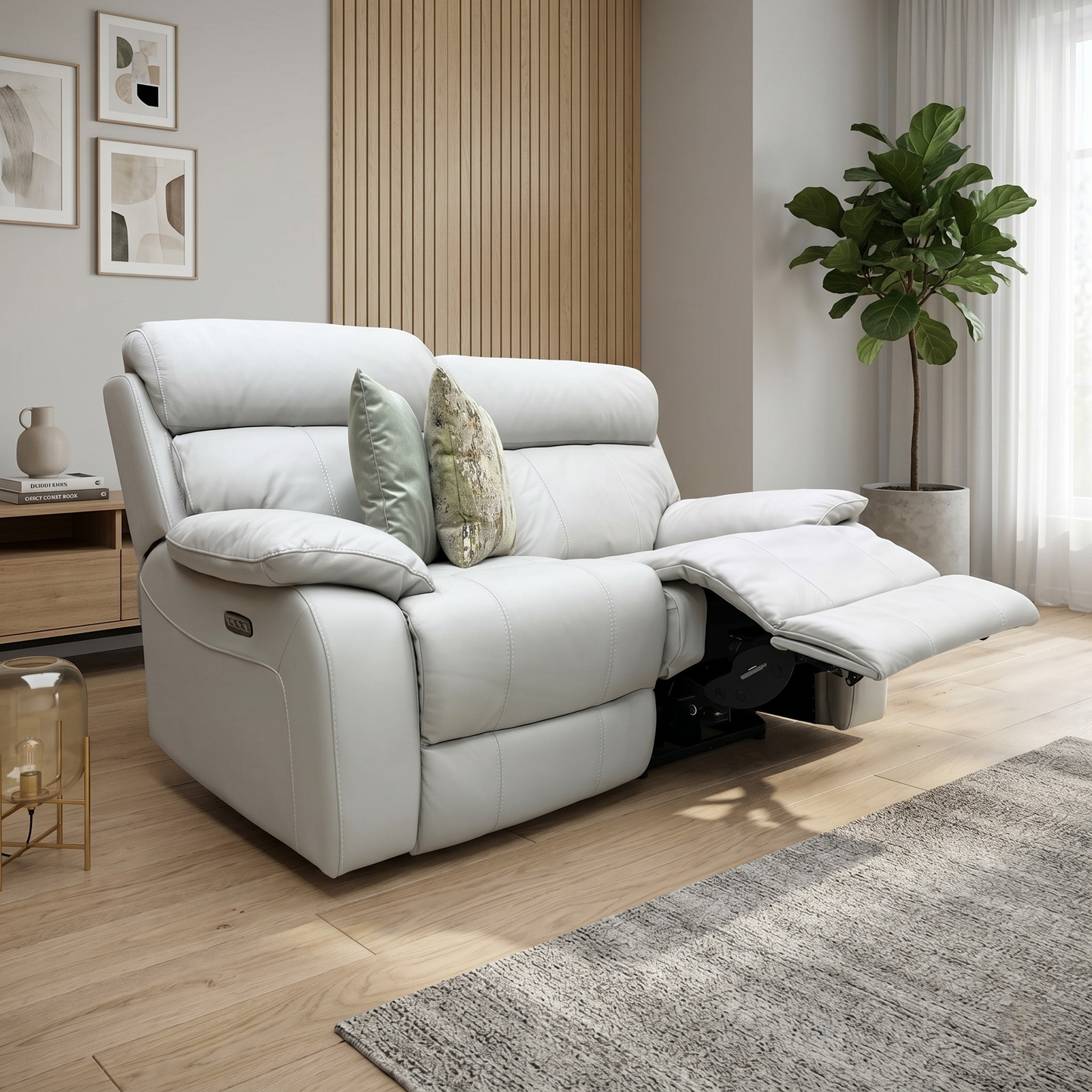 World of Leather'Moreno' Nw-516e Light Grey Leather 2 Seater Power Recliner Sofa with Power Headrests
