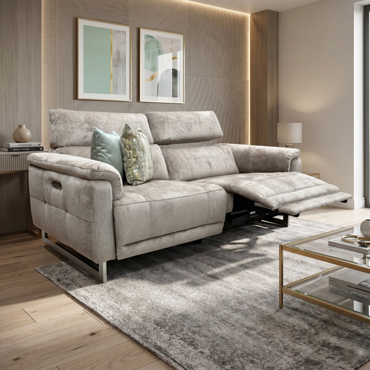 'Moet' Hudson Mocha Brown Fabric 3 Seater Power Recliner Sofa with Telescopic Headrests