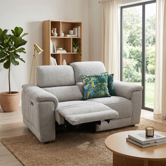 ‘Genius' Anivia Khaki 14445 Fabric 2 Seater Power Recliner Sofa with Power Headrests