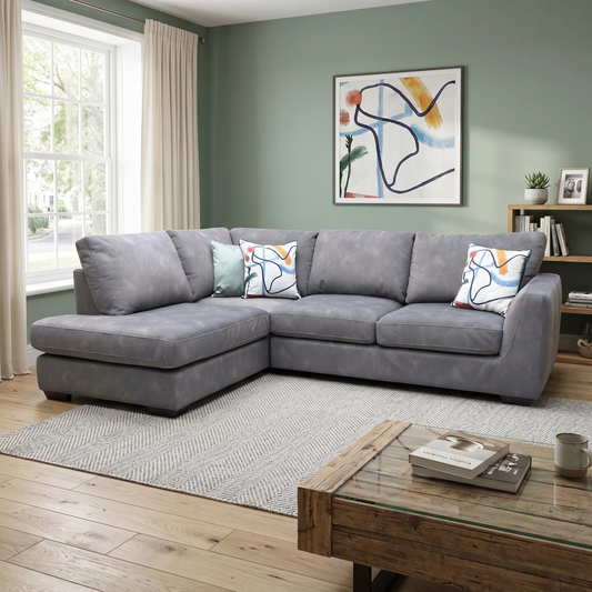 ‘Dinky’ Dexter Mocha Grey Fabric Corner Chaise End Sofa