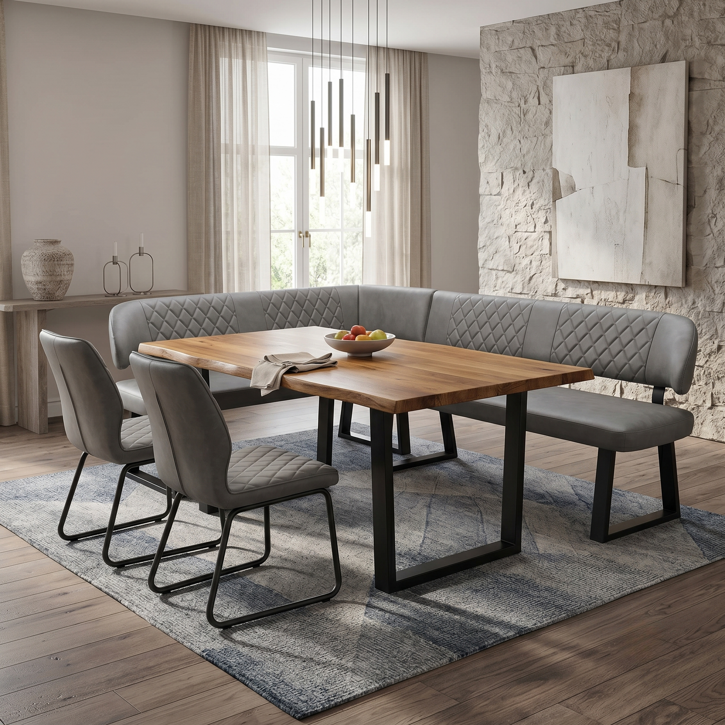 'Venus' Grey Faux Leather Left Hand Facing Corner Dining Bench