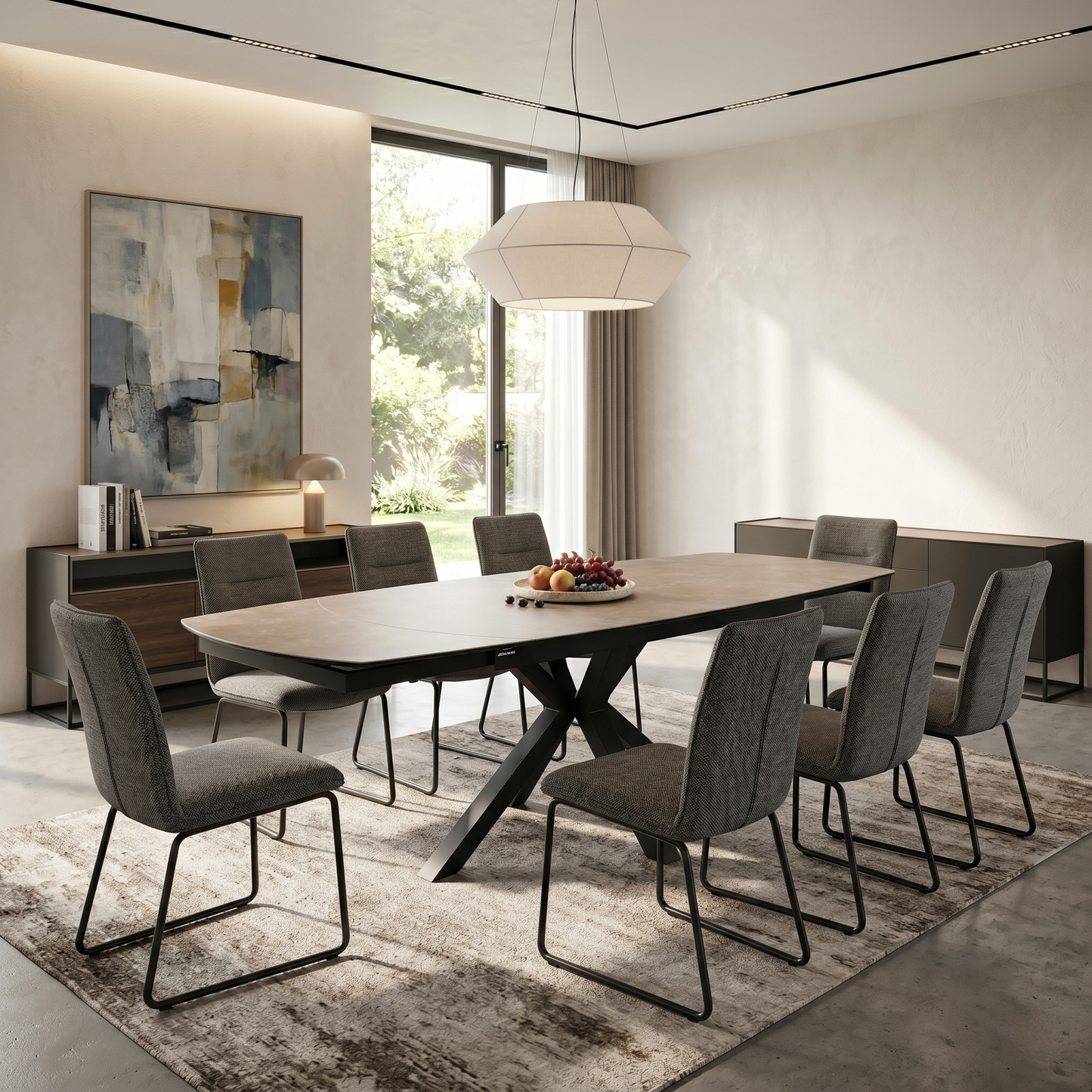 ‘Raul’ Argile Ceramic Top Swivel Extending Dining Table