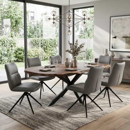'Quattro' Stone Grey Faux Leather Set of 6 Swivel Dining Chairs