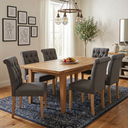 'Lewis' Anthracite Charcoal Grey Fabric Set of 6 Button Back Dining Chairs