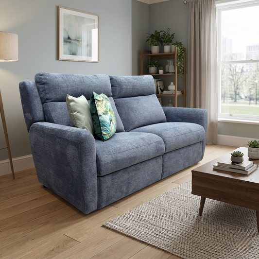 G Plan ‘Wren’ A223 Merim Denim Blue Fabric 2 Cushion 3 Seater Sofa