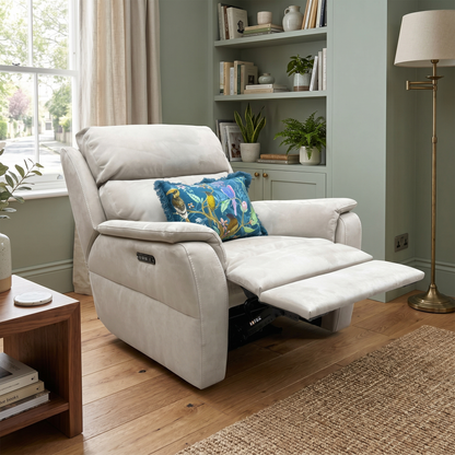 Nicoletti ‘Vito’ Flambe Visone Taupe Fabric Power Recliner Chair with Power Headrest and Power Lumbar