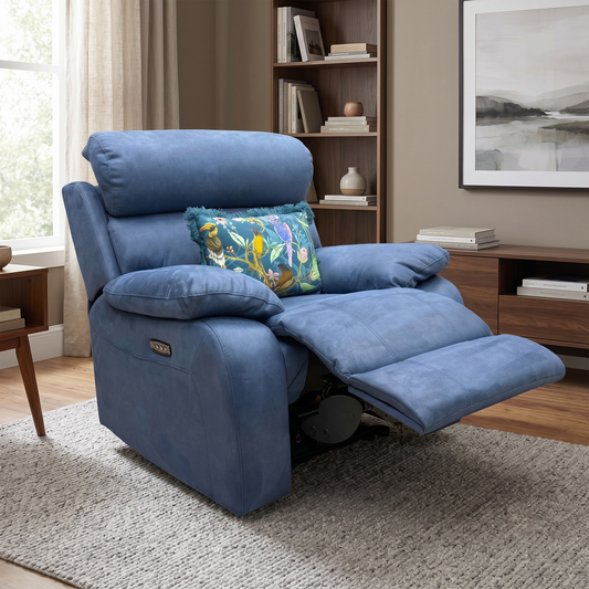 ‘Moreno’ Bfa-Blj-R10 Blue Fabric Power Recliner Armchair with Power Headrest