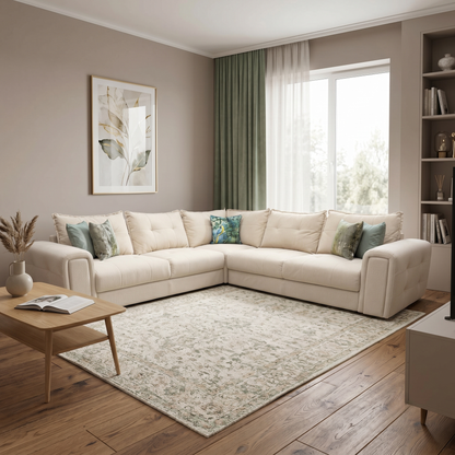 ‘Goliath’ Oxford Latte Fabric Large Corner Sofa with Storage Drawers