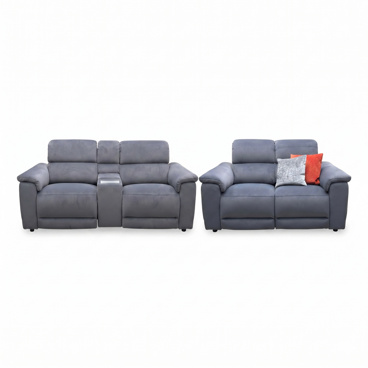 'Genius’ Bella Iron Grey 43460 Velvet 3+2 Seater Power Recliner Media Sofa with Power Headrest, Power Lumbar and Heated Seats