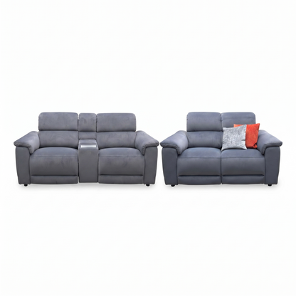 'Genius’ Bella Iron Grey 43460 Velvet 3+2 Seater Power Recliner Media Sofa with Power Headrest, Power Lumbar and Heated Seats