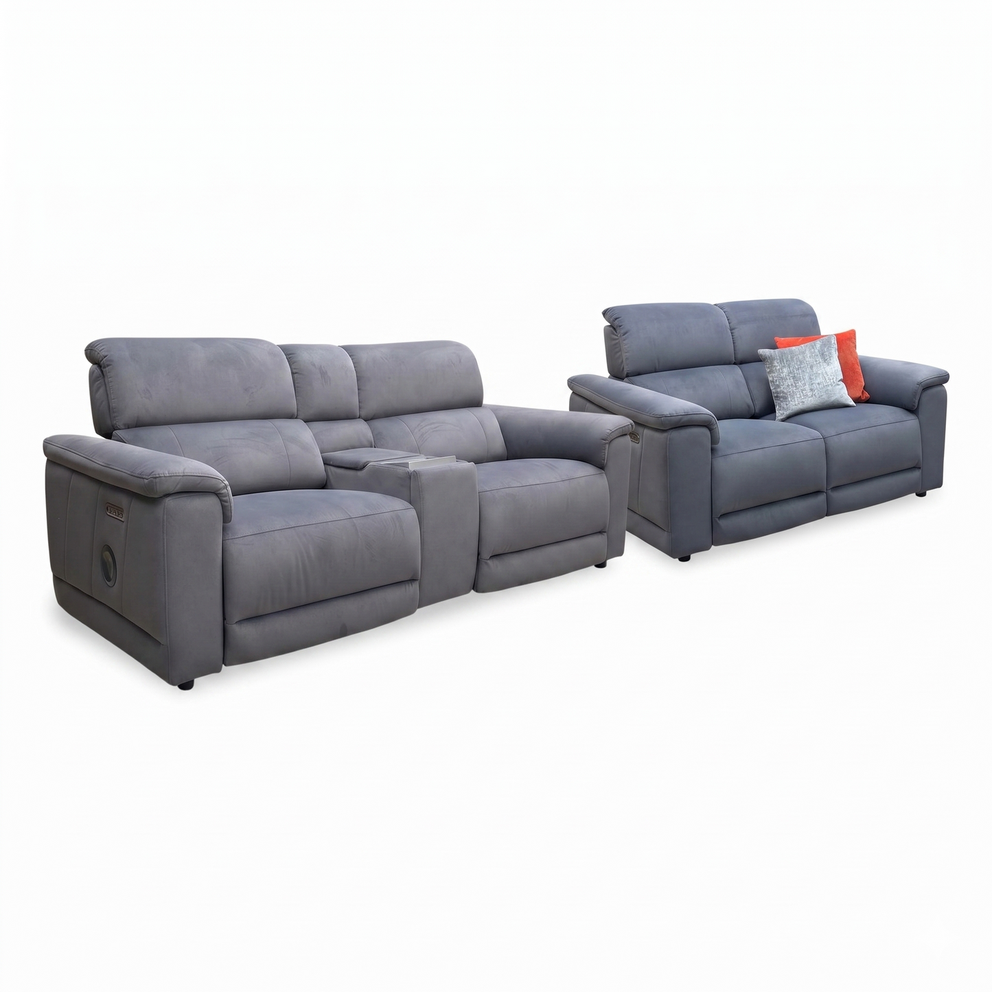 'Genius’ Bella Iron Grey 43460 Velvet 3+2 Seater Power Recliner Media Sofa with Power Headrest, Power Lumbar and Heated Seats