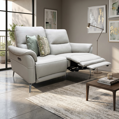 ‘Daytona’ Cat-60_23 Lead Grey Leather 2 Seater Power Recliner Sofa
