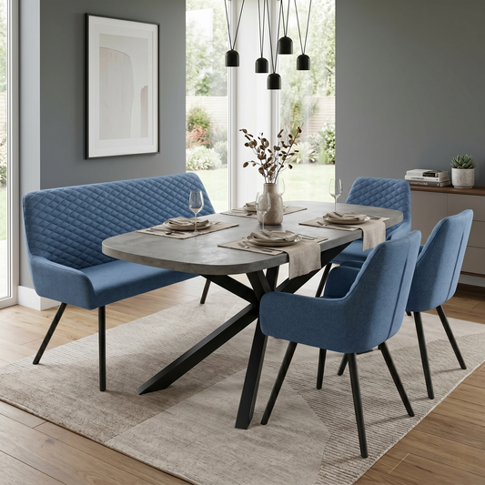 ‘Rocket’ Mineral Blue Fabric High Back Dining Bench