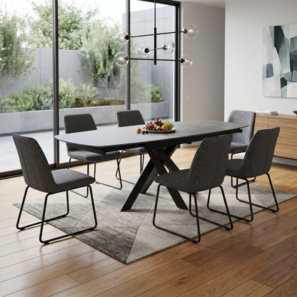 'Warrior' Grey Sintered Stone Swivel Extending Dining Table