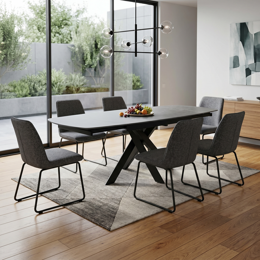 'Warrior' Grey Sintered Stone Swivel Extending Dining Table