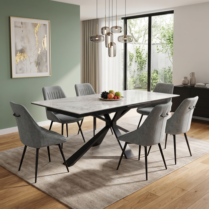 'Crete' Ceramic Top 180cm Large Extending Dining Table with Dark Grey Set of 6 Swivel Dining Chairs Furniture Village