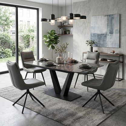 ‘Catalina’ Dark Grey Faux Leather Set of 4 Swivel Dining Chairs