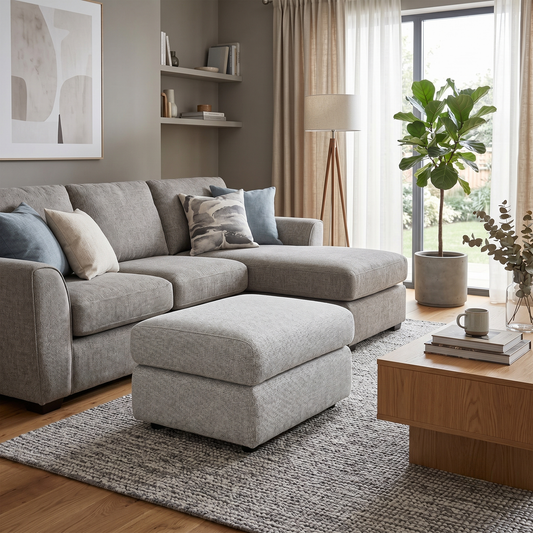G Plan ‘Thornbury’ A940 Roche Cloud Grey Fabric Storage Footstool
