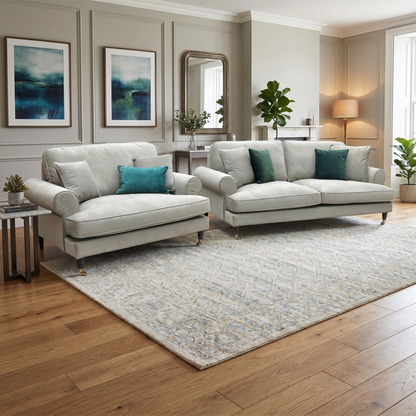 ‘Coast’ Mink Fabric 3 Seater Sofa + Snuggle Chair