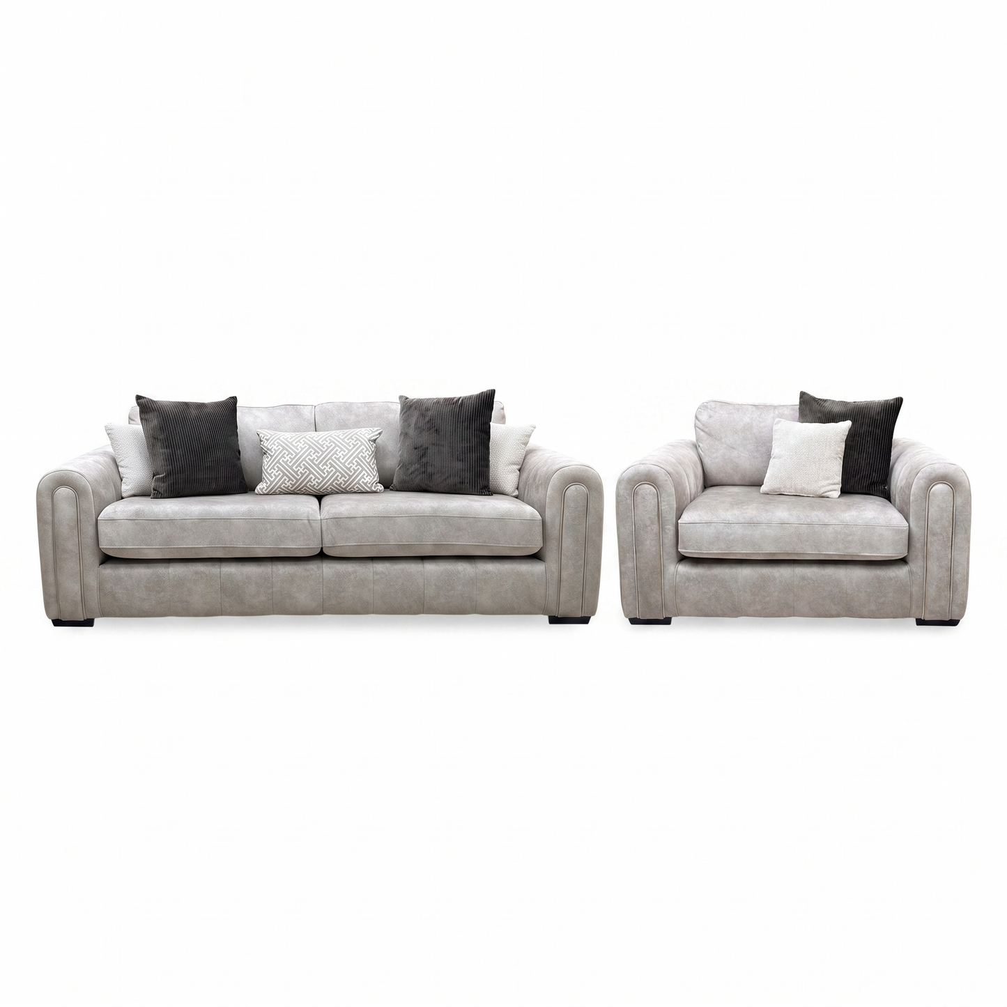 'Amara' Dapple Stone Fabric 3 Seater + Snuggle Chair Sofa Set