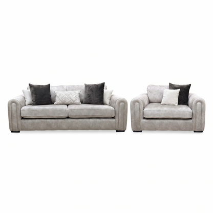 'Amara' Dapple Stone Fabric 3 Seater + Snuggle Chair Sofa Set