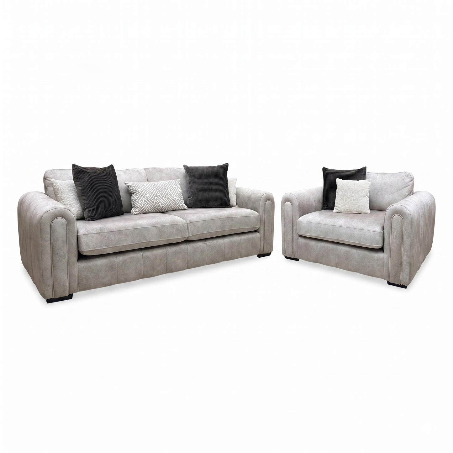 'Amara' Dapple Stone Fabric 3 Seater + Snuggle Chair Sofa Set