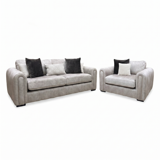 'Amara' Dapple Stone Fabric 3 Seater + Snuggle Chair Sofa Set