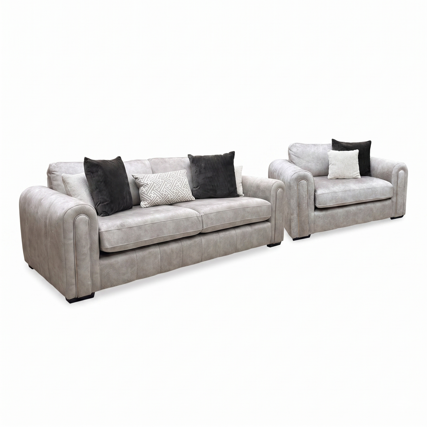 'Amara' Dapple Stone Fabric 3 Seater + Snuggle Chair Sofa Set