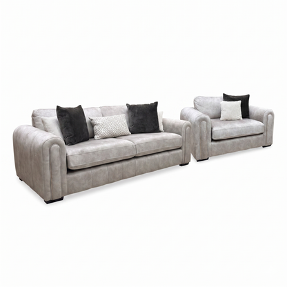 'Amara' Dapple Stone Fabric 3 Seater + Snuggle Chair Sofa Set