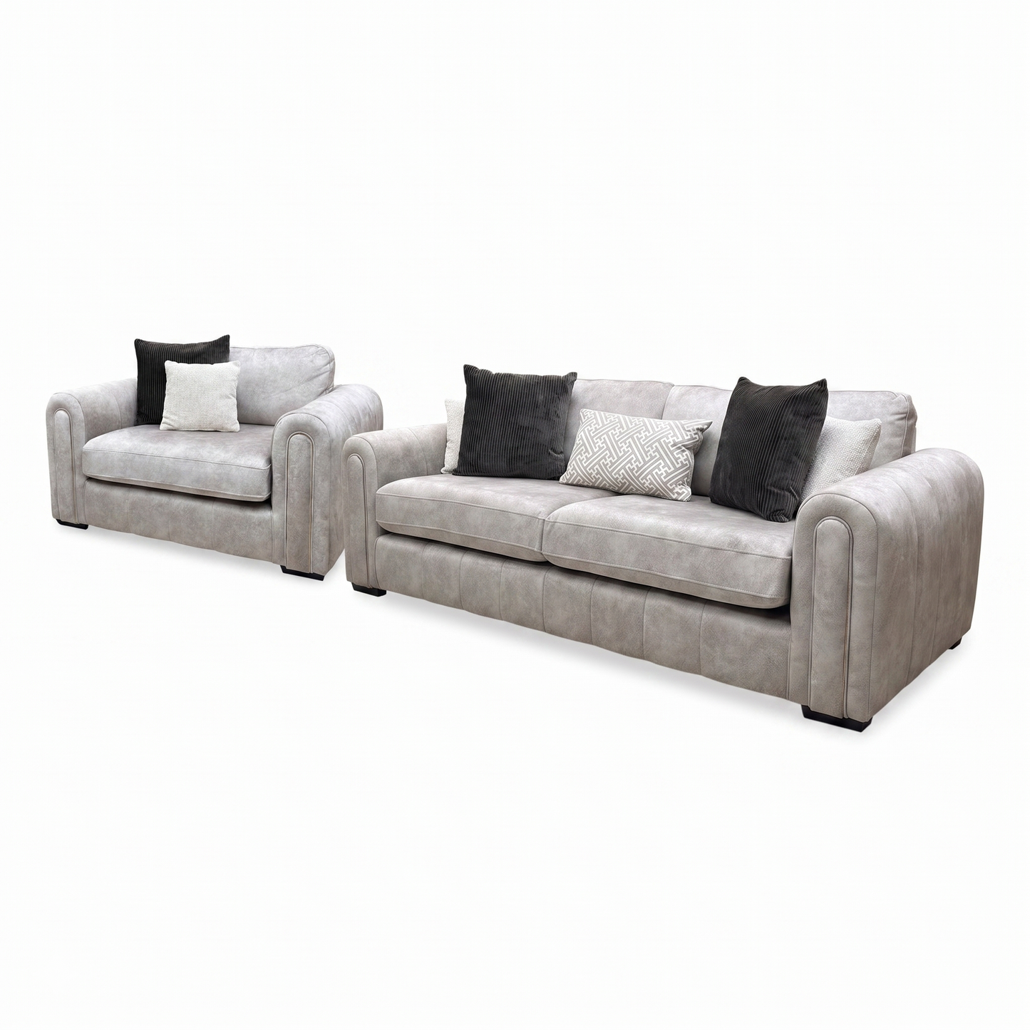 'Amara' Dapple Stone Fabric 3 Seater + Snuggle Chair Sofa Set