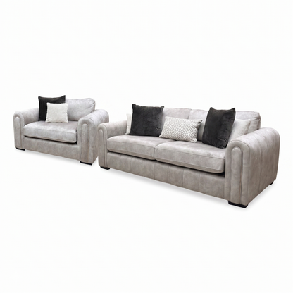 'Amara' Dapple Stone Fabric 3 Seater + Snuggle Chair Sofa Set