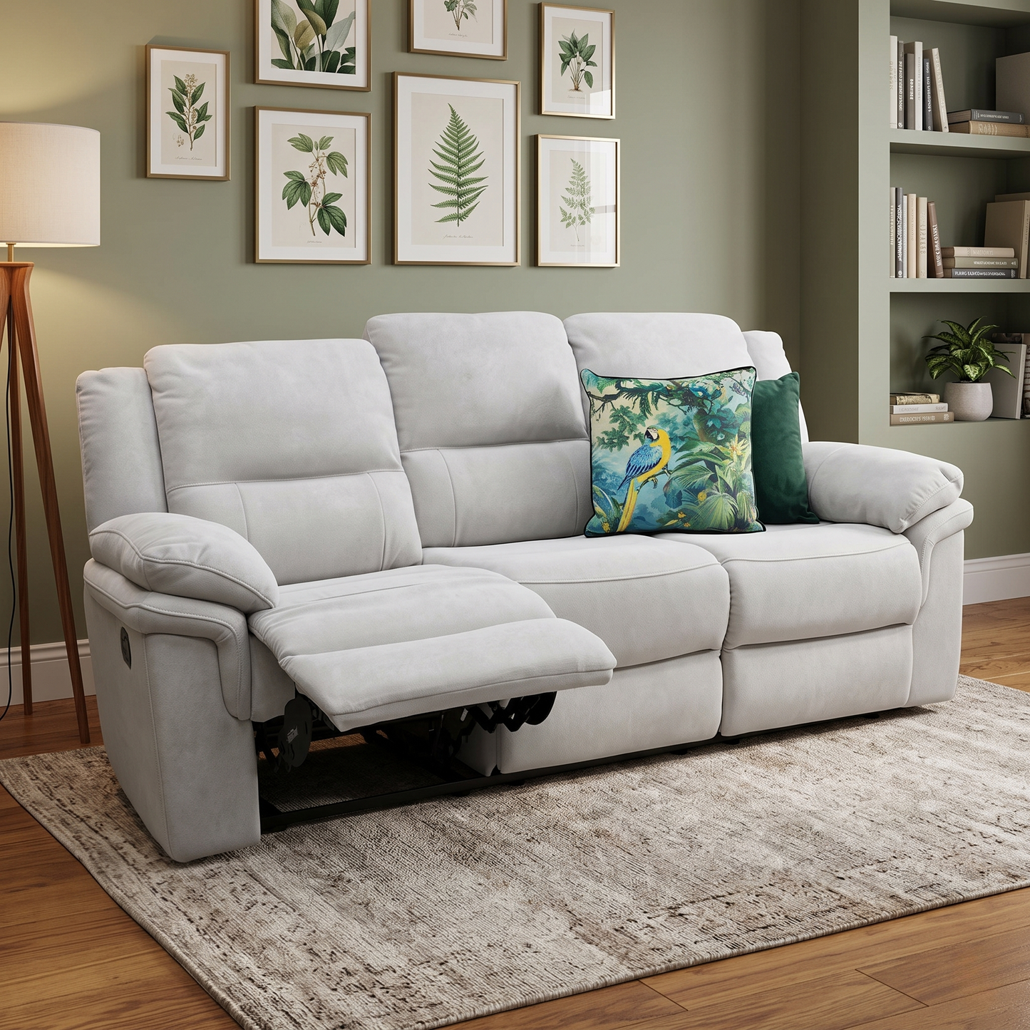 ‘Albion’ Grey Chenille 3 Seater High Back Manual Recliner Sofa