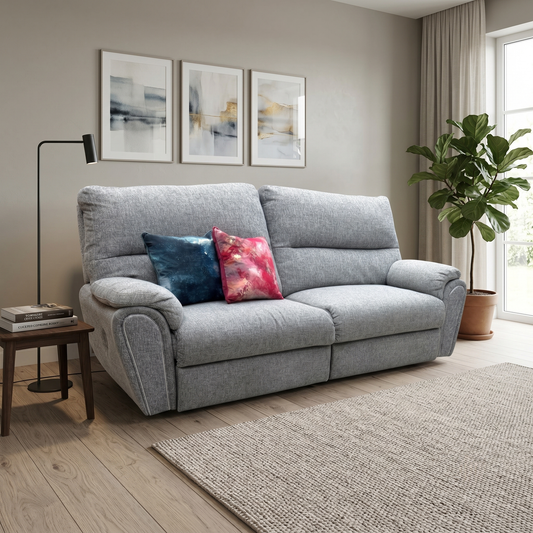 ‘Willow’ Grey Fabric Power Recliner 3 Seater Sofa