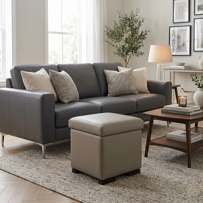 Nicoletti ‘Tosca’ Pelle Botero 2152 Taupe Leather Coffee Table Storage Footstool