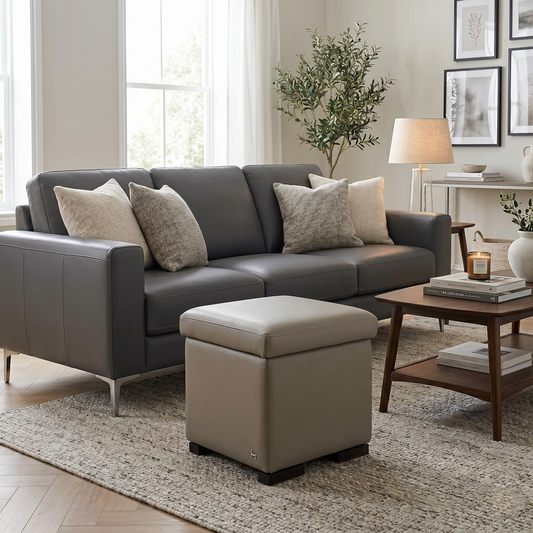 Nicoletti ‘Tosca’ Pelle Botero 2152 Taupe Leather Coffee Table Storage Footstool