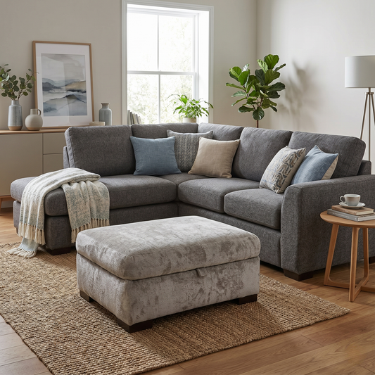 ‘Lush’ Grey Fabric Storage Footstool