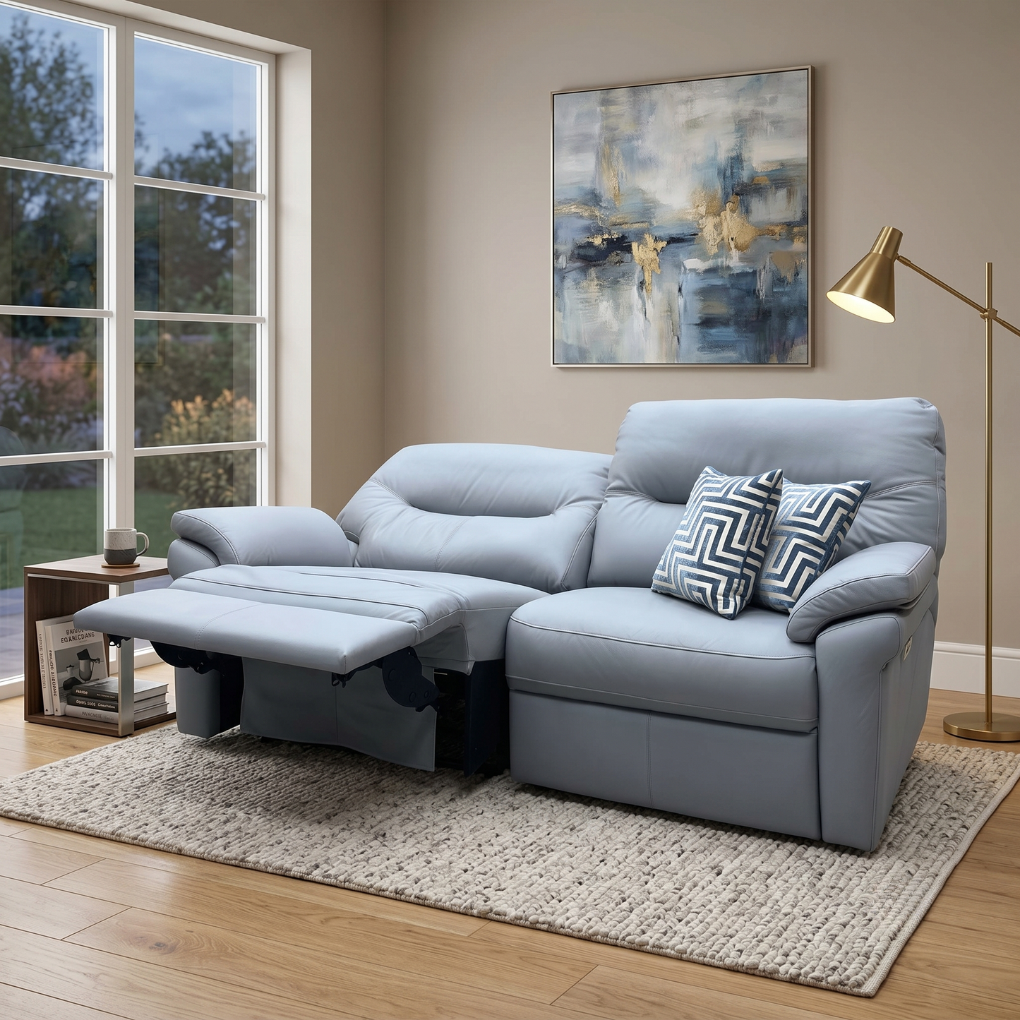 G Plan ‘Seattle’ H008 Durham Steel Grey Leather 3 Seater Power Recliner Sofa with Power Lumbar and Heated Seats