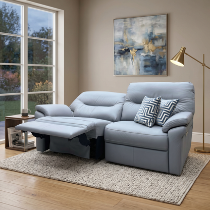 G Plan ‘Seattle’ H008 Durham Steel Grey Leather 3 Seater Power Recliner Sofa with Power Lumbar and Heated Seats