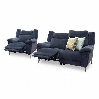 ‘Panache' Manhattan Indigo 58009 Fabric 2 Seater Power Recliner + Chair Sofa Set