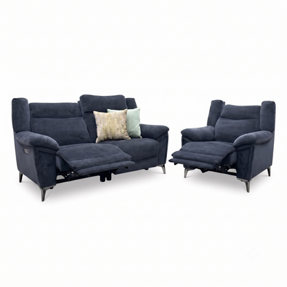 ‘Panache' Manhattan Indigo 58009 Fabric 2 Seater Power Recliner + Chair Sofa Set